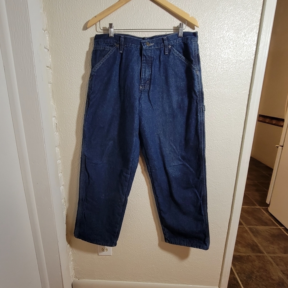 Wrangler Fleece Lined Carpenter Pants sz 32x30 Dark Wash Workwear Utility